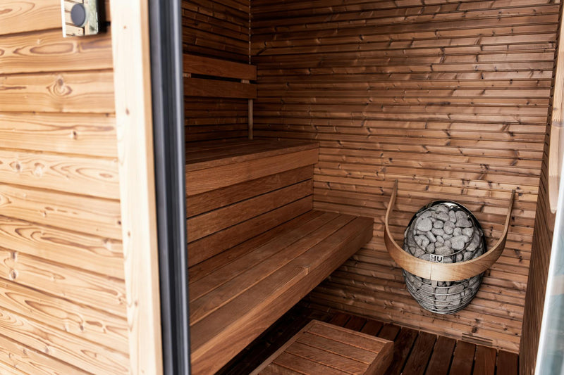 A modern home sauna cabin.