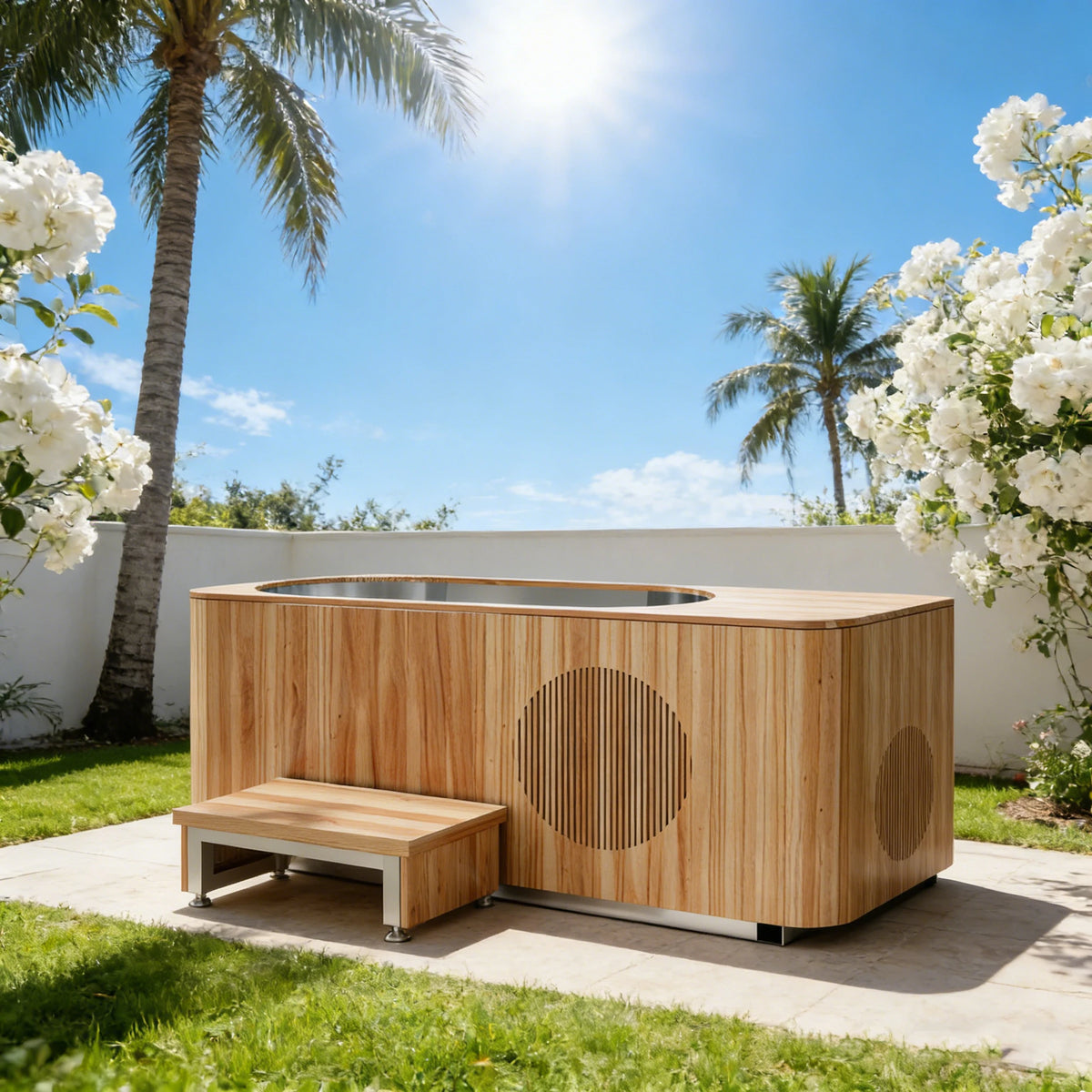 1 Person Wooden Barrel Cold Plunge Pool with Chiller · Outdoor