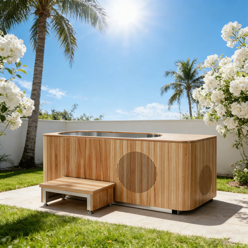 1 Person Wooden Barrel Cold Plunge Pool with Chiller · Outdoor